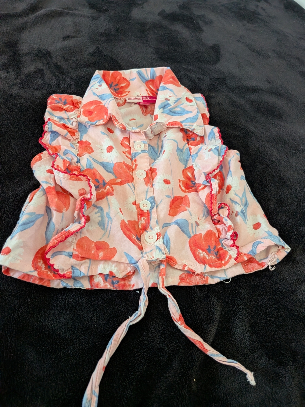 Penelope Mack Coral & Light Blue Floral Tie-Front Ruffle Top Size 2T